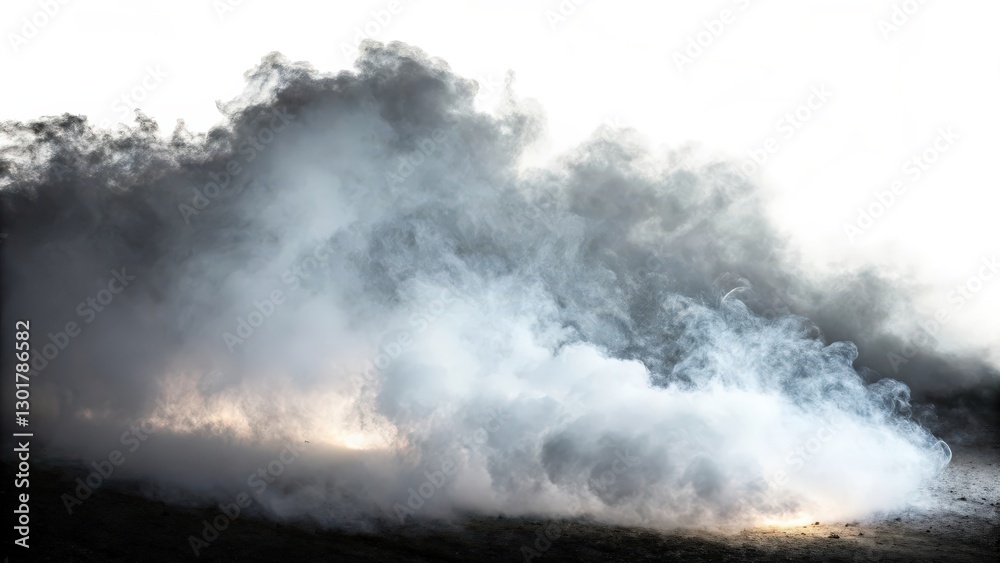 Fototapeta premium Smoke plume, grey, white, black, billowing, clouds, fire, haze, pollution