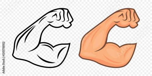 Strong Arm Flexing Bicep Muscle Icon Set. Bold Fitness Gym Logo With Flexed Arm. Power Muscle Illustration For Sports Branding, Flexing Arm Silhouette, Strength Design Template