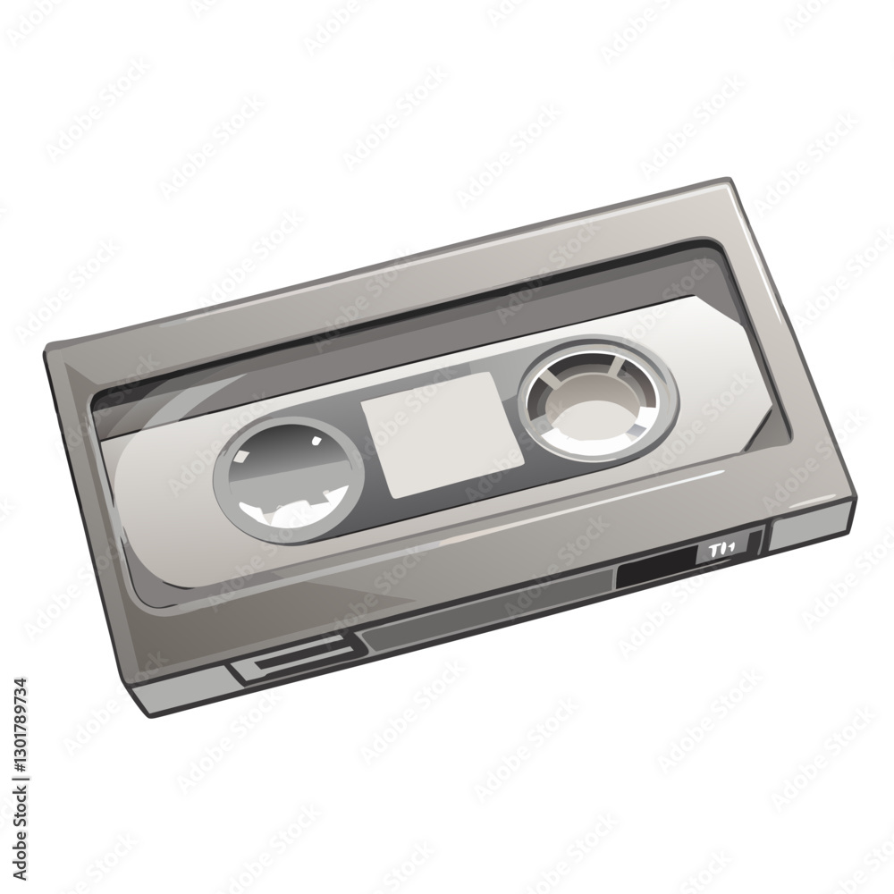 Obraz premium Vintage Cassette Tape in Silver 3D Style – Retro Music and Nostalgia Concept