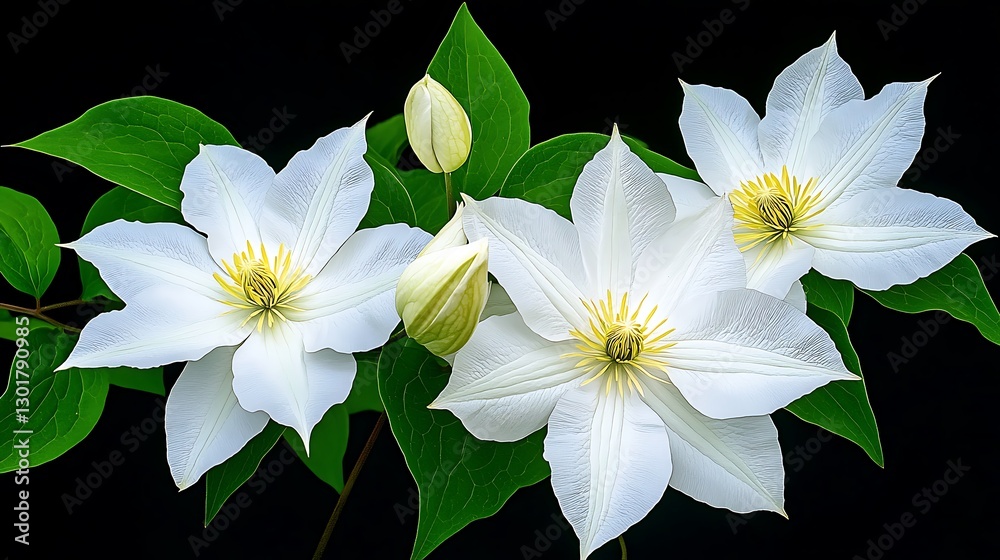 Elegant White Clematis Blossoms Against a Dark Background AI Generated Elegant White Clematis Blossoms Against a Dark Background AI Generated