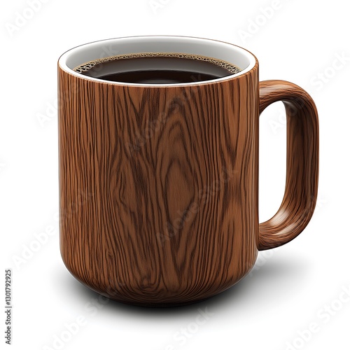 Wooden mug of coffee on white background