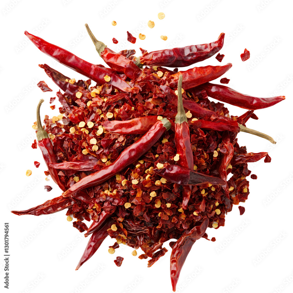 Fototapeta premium Spicy Red Chili Peppers and Flakes Culinary Ingredient Photography