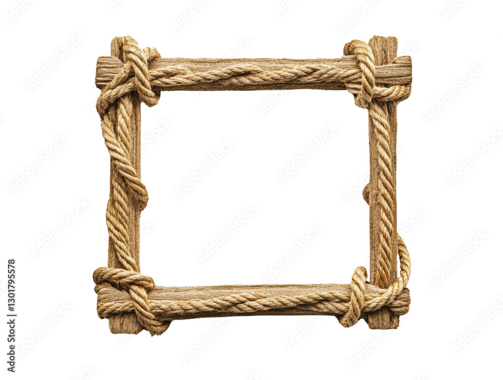 Rope-wrapped picture frame with empty screen isolated on transparent background Rope-wrapped picture frame with empty screen isolated on transparent background