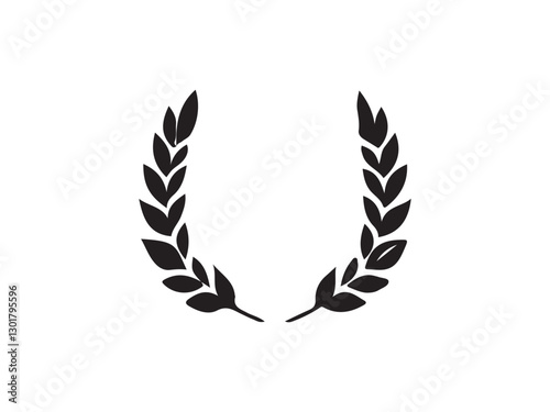 Elegant Black Laurel Wreath Design for Graphic Use.This symmetrical, black silhouette of a laurel wreath offers a sophisticated and timeless design.