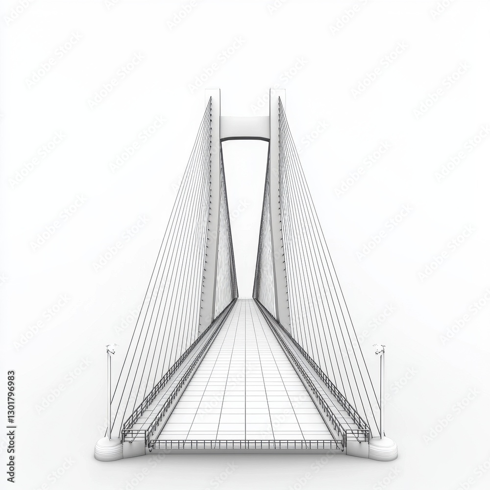 Fototapeta premium Minimalist Suspension Bridge Design with Clean White Background