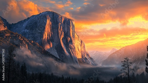 Majestic El Capitan Wall at Yosemite Valley Sunset View