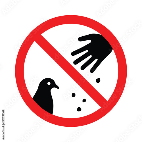 icon forbidden to feed birds, warning sign, do not feed the pigeon, prohibition, isolated on transparent
