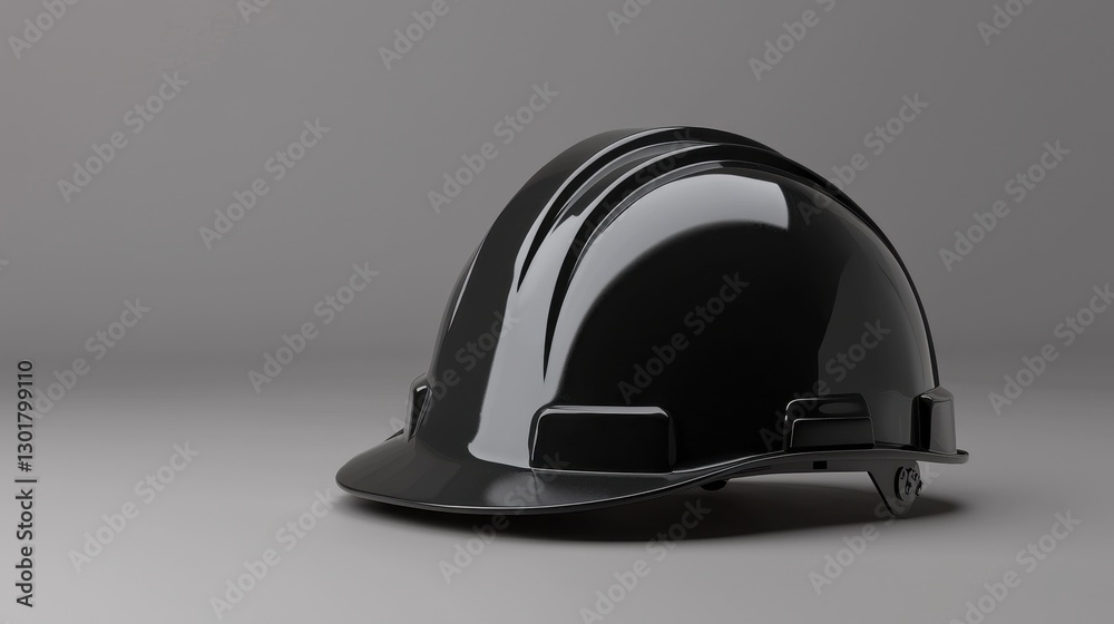 Fototapeta premium Glossy Black Hard Hat on Gray Background for Safety Equipment Use