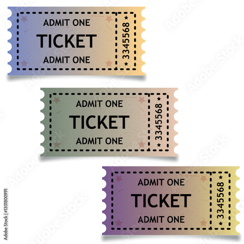 Set of colored vector tickets. Retro tickets design template. Tickets for cinema, movie, circus, carnival, film, festival, etc. Vector elements eps. 