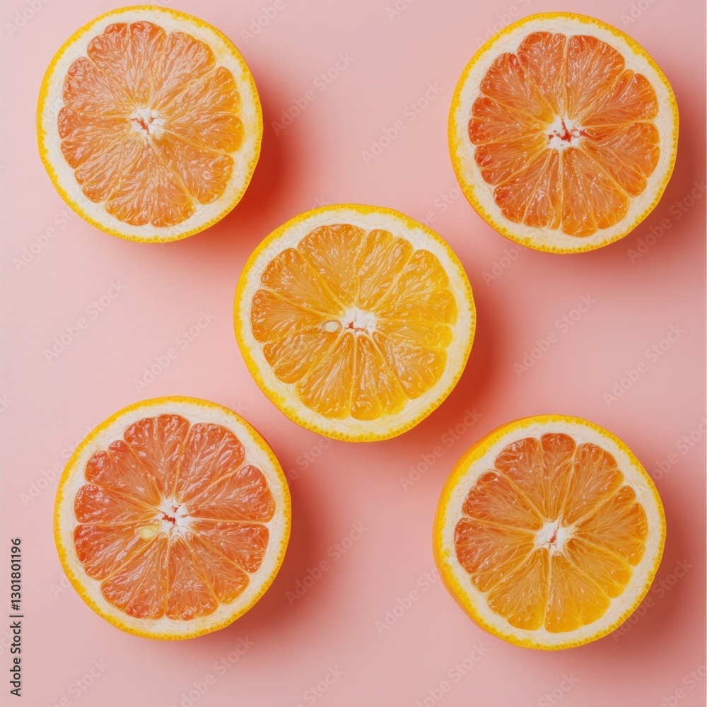 Pink background, five grapefruit halves, overhead shot, vibrant citrus, food blog Pink background, five grapefruit halves, overhead shot, vibrant citrus, food blog