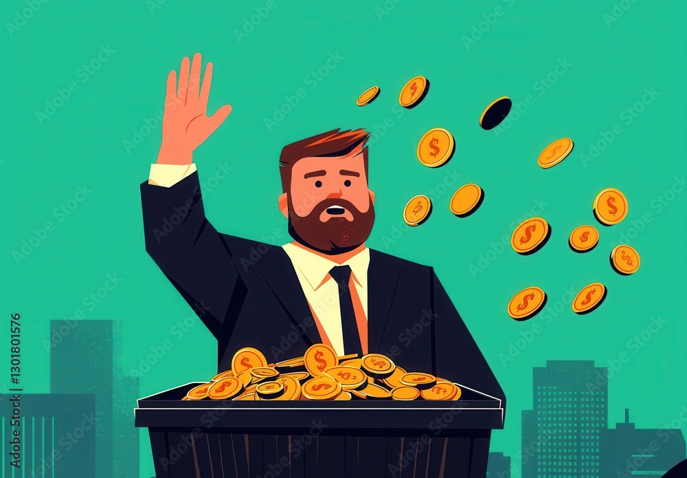 Wealthy Businessman Tossing Coins in a Stylish Urban Setting
