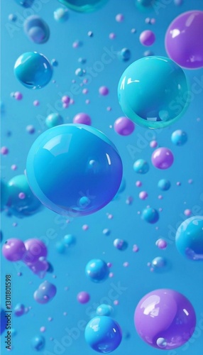 3D bubbles on a blue background: a bright and detailed illustration with colorful bubbles.