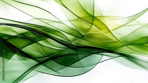 Abstract green flowing waves on white background; design element