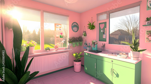 3D Illustration Pink Kitche...