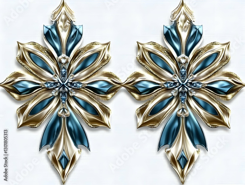 Illustration Golden Teal Fl...