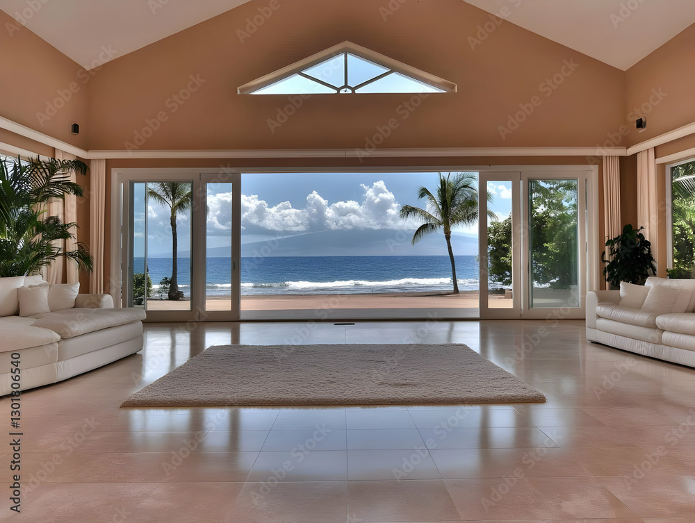 Fototapeta premium Photo Ocean View Living Room Interior Design Home Decor