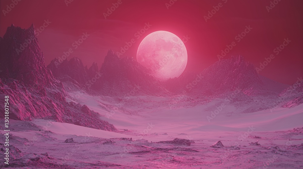 Fototapeta premium Pink Moonlit Desert Landscape with Pixelated Mountains