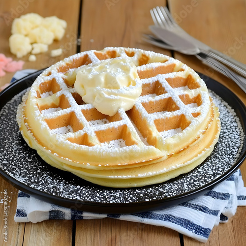 Photo Golden Waffle Breakfa...