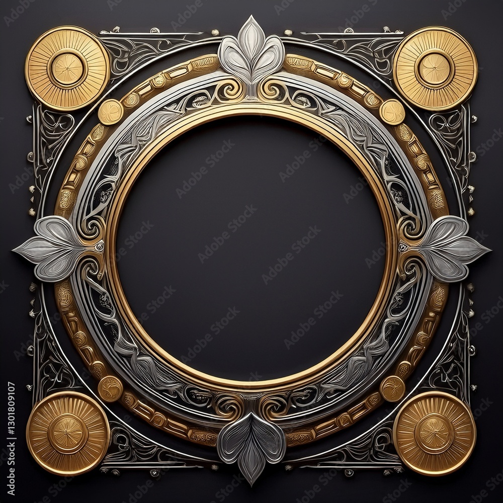 Fototapeta premium border frame of gold and silver coins background with copy space, financial concept