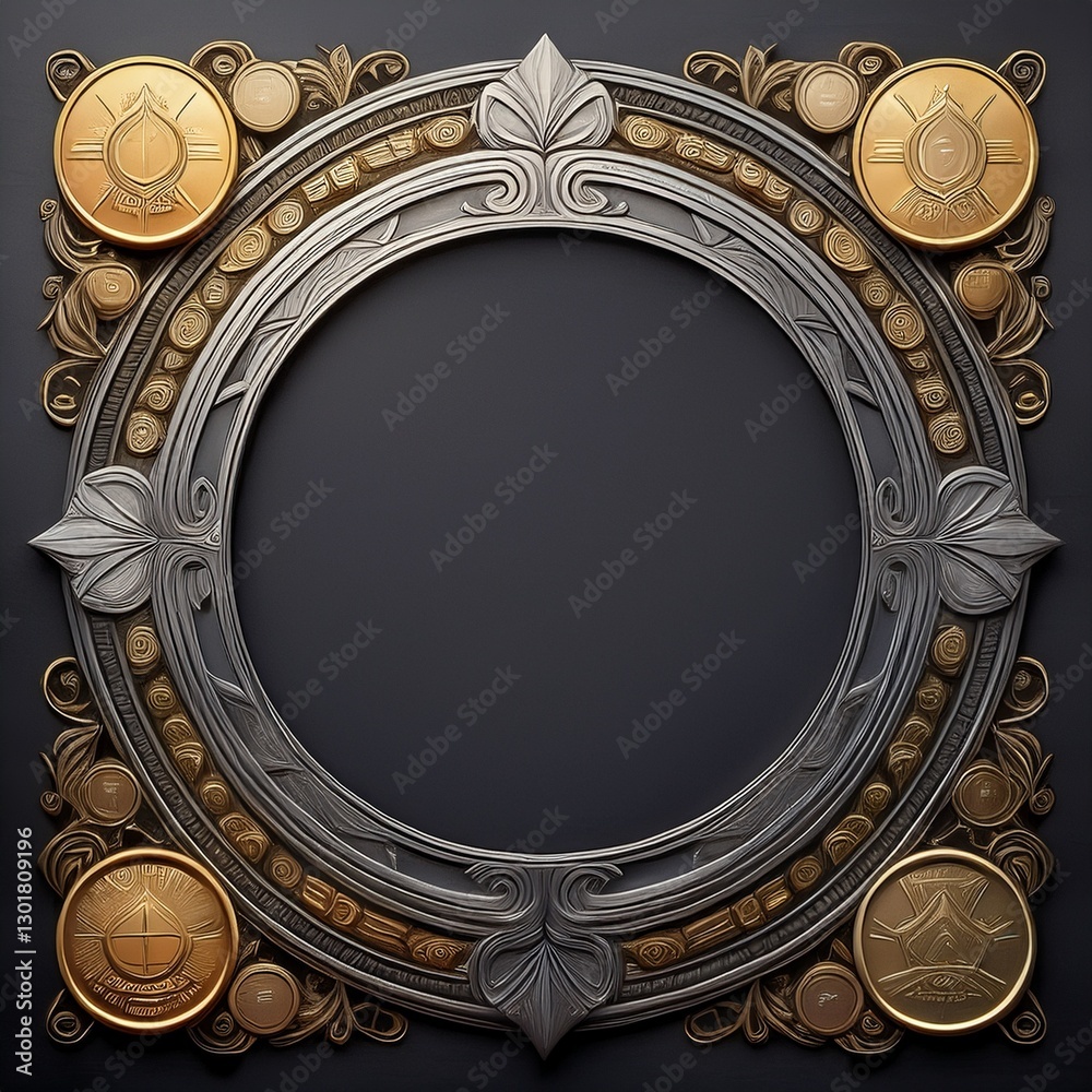 Fototapeta premium border frame of gold and silver coins background with copy space, financial concept