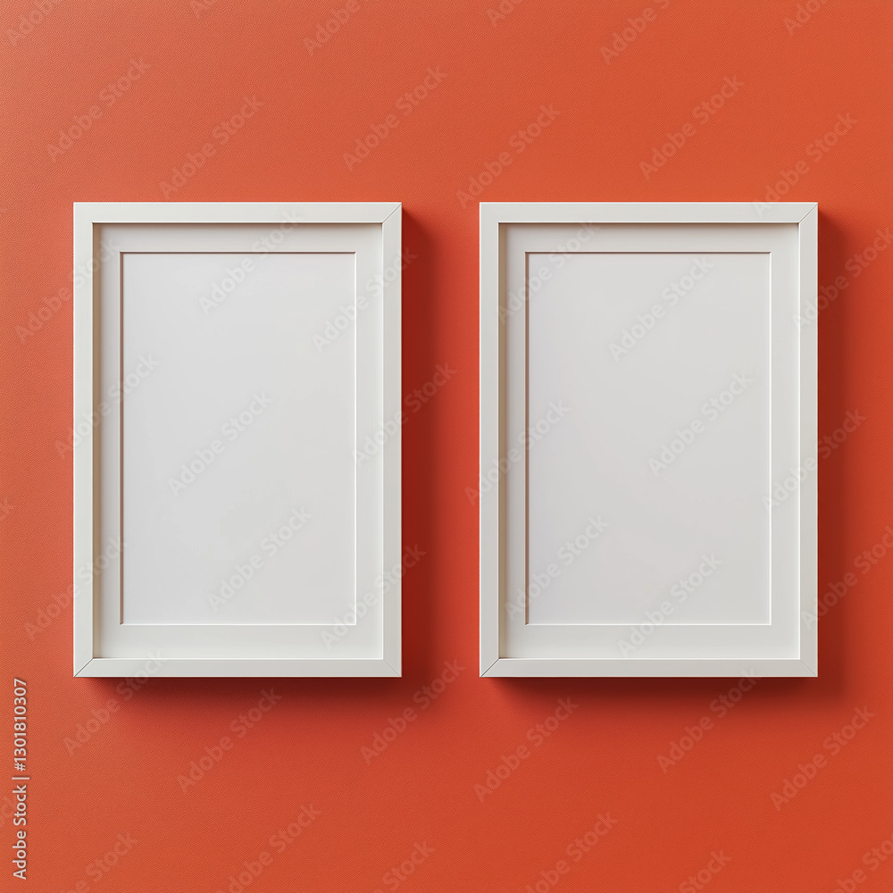 Two modern mock up poster frames on orange background Two modern mock up poster frames on orange background