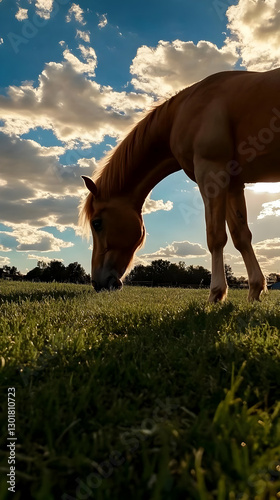 Photo Horse Grazing Green P...
