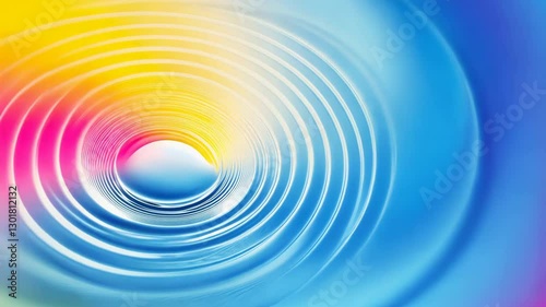 Vibrant Abstract VDO with Concentric Circles in Gradient of Blue, Pink, and Yellow Creating Dynamic and Colorful Visual Effect Evoking Motion and Energy with Swirling Vortex Design