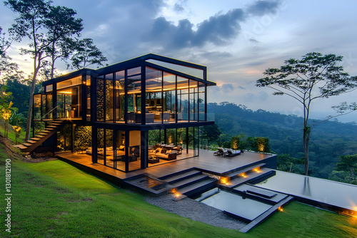 Modern Glass House Hillside...