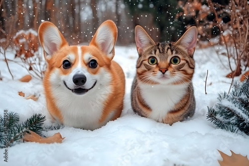 Illustration Cute Dog and C...