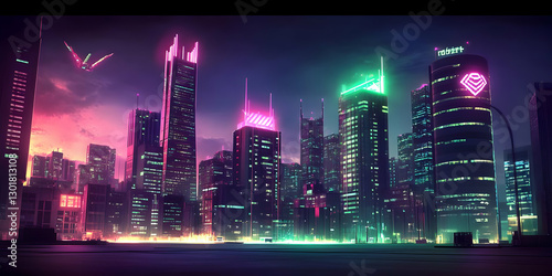 Illustration Cityscape Neon...