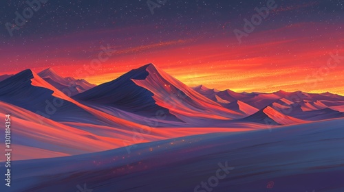 Pixel Art Desert Landscape with Vibrant Sunset and Starry Night Sky