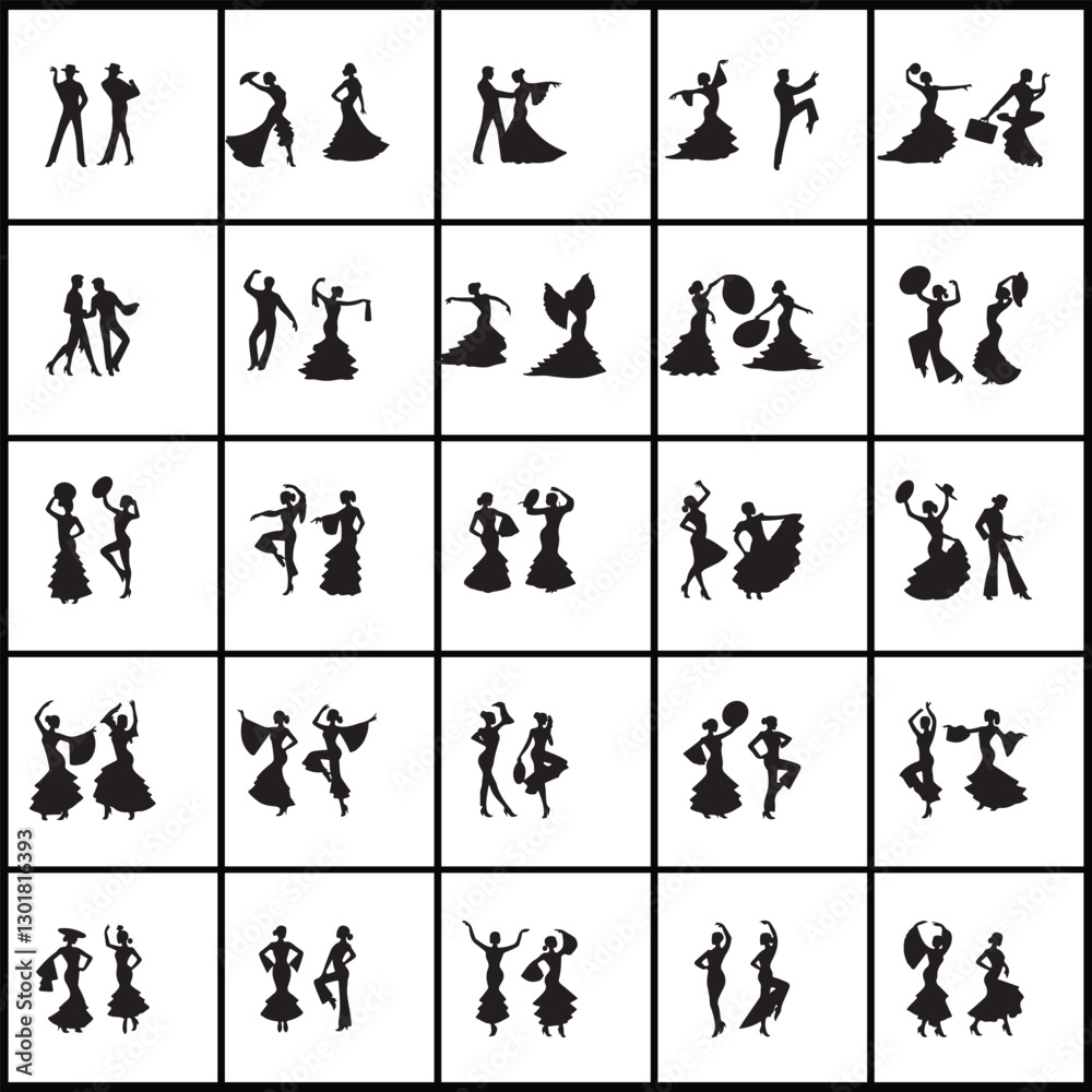Fototapeta premium Dance silhouettes icons design on a white background
