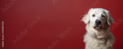 Kuvasz dog on minimalistic colorful background with Copy Space. Perfect for banners, veterinary ads, pet food promotions, and minimalist designs.