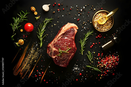 Photo Raw Steak Spices Herb...