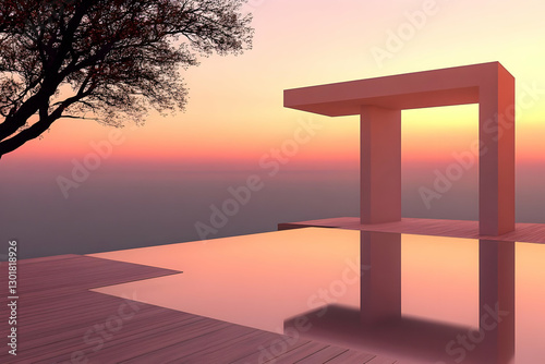 3D Illustration Sunset Pool...