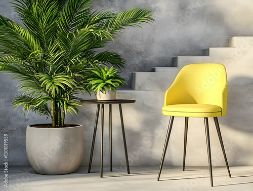 3D Illustration-Yellow Chai...