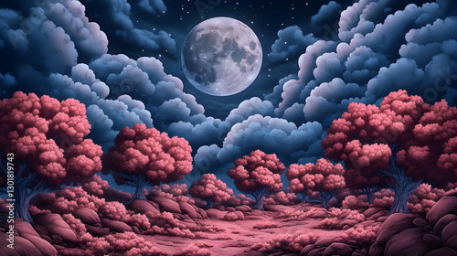 Illustration Pink Forest Ni...