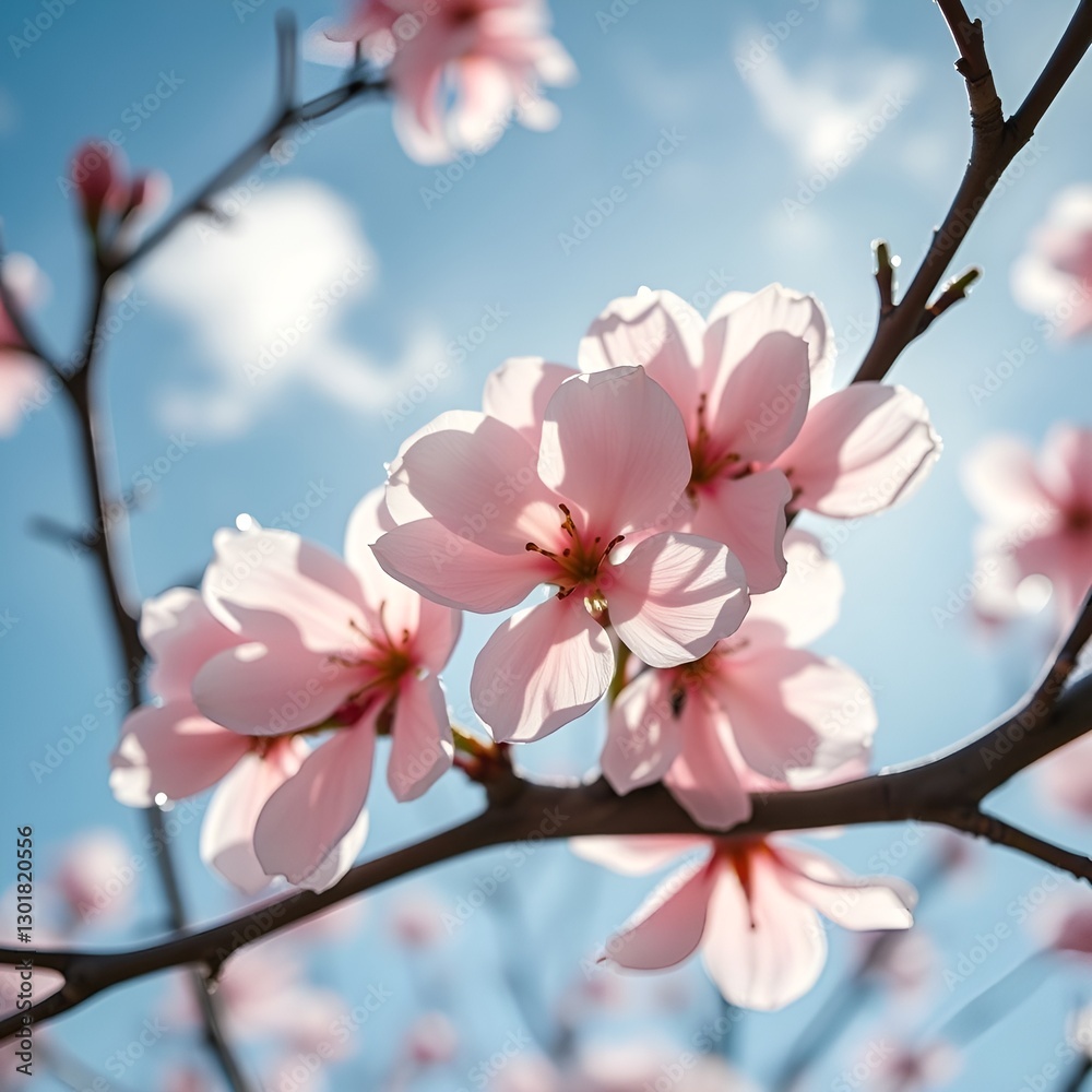 Obraz premium 파란 하늘 아래 분홍색의 벚꽃