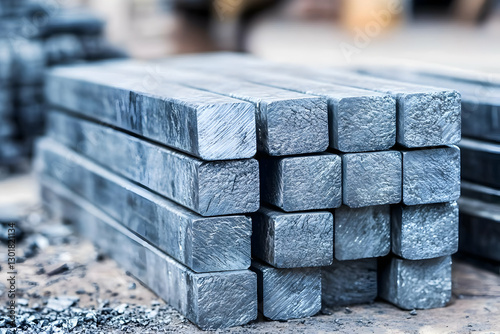 Photo - Stacked Metal Square Bars Material Industry