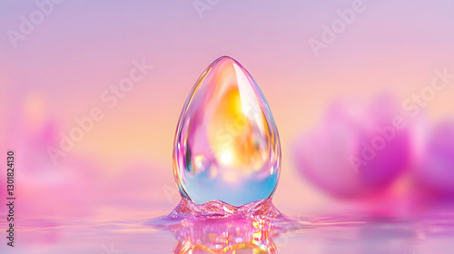 Surrealistic Easter scene with glowing translucent eggs and abstract light play. Artistic holiday design. photo