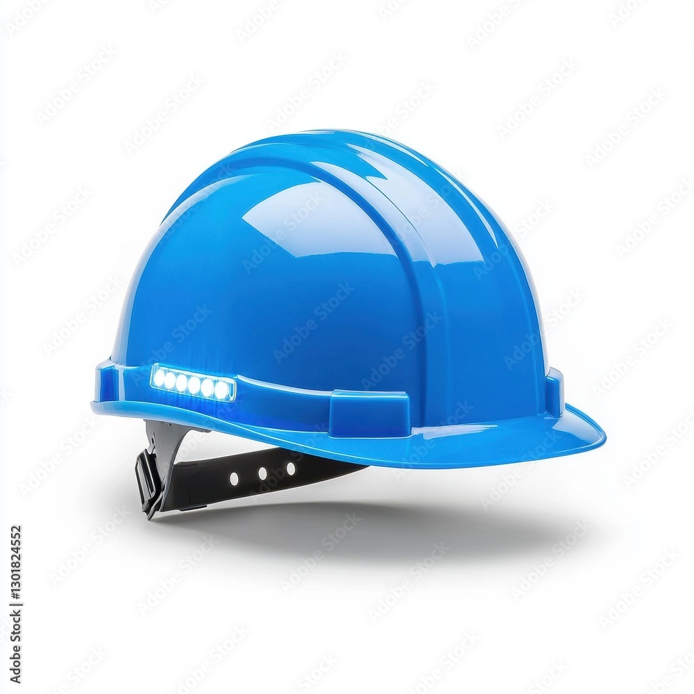 Fototapeta premium Blue Hard Hat with LED Light for Construction and Safety Use