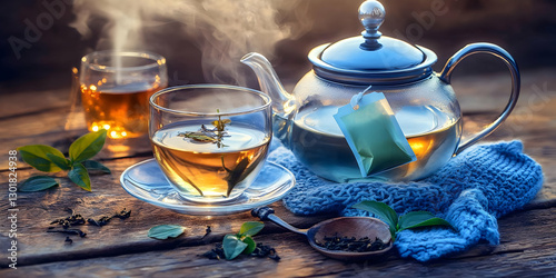 Photo, Hot Tea, Teapot, Cup...