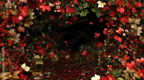 Red And Gold Autumn Leaves Frame Dark Background