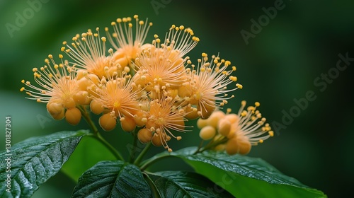Close-up of vibrant orange flowers in a tropical forest photo