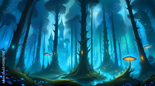 Enchanted forest castle scene