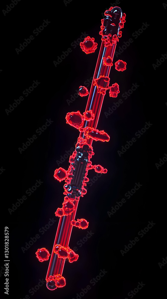 Fototapeta premium Abstract 3D Render Red Bubbles on a Rod Illustration