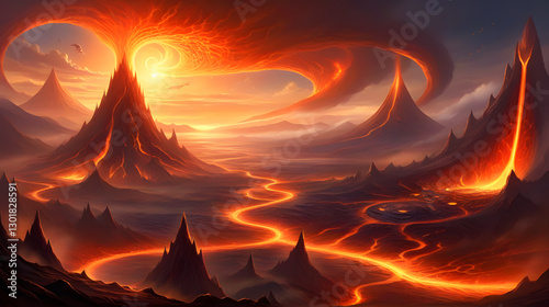 Lava river fantasy landscape