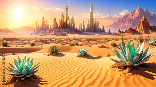 Desert Cityscape at Sunset