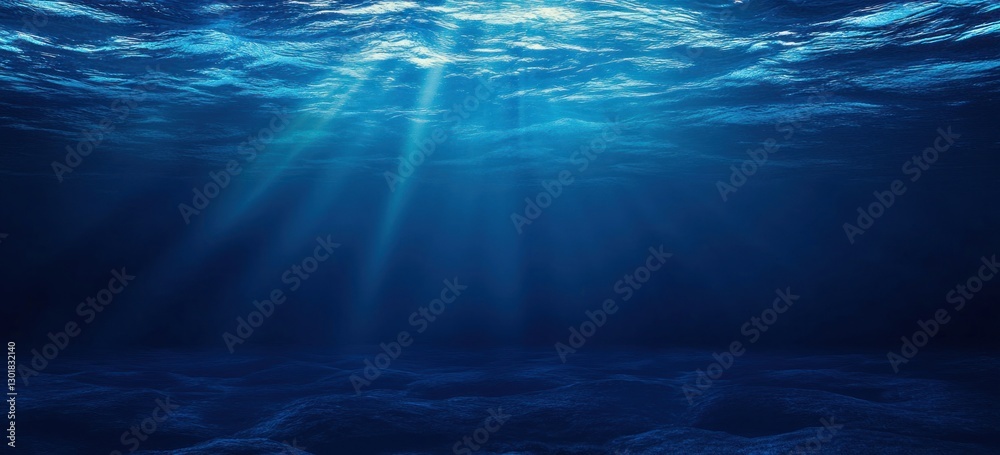 Fototapeta premium Underwater scene with sunbeams illuminating the ocean floor. (1)