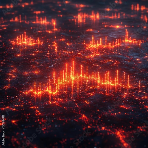 Vibrant abstract visualization of glowing data points on a dark surface, suggesting digital connectivity